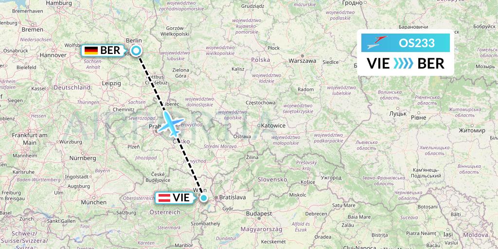 OS233 Austrian Airlines Flight Map: Vienna to Berlin