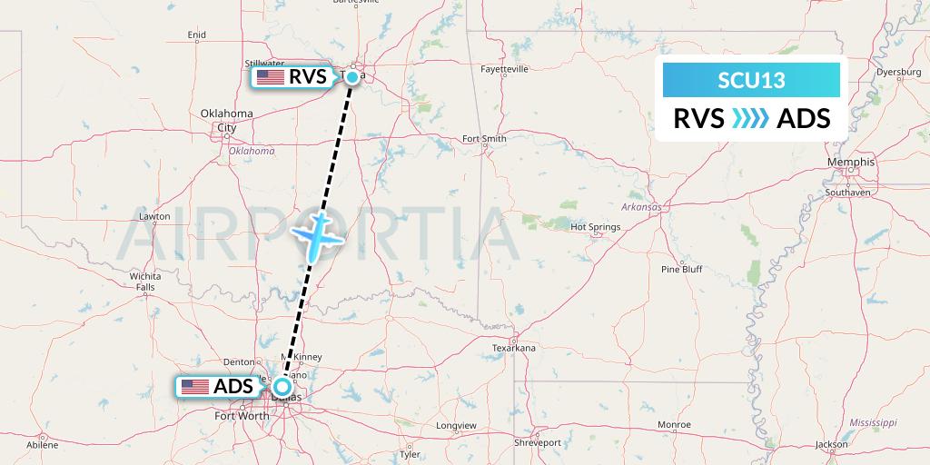 SCU13 Air Scorpio Flight Map: Tulsa to Dallas