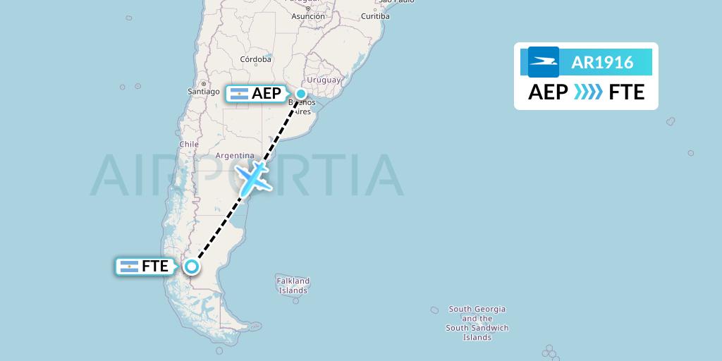 AR1916 Aerolineas Argentinas Flight Map: Buenos Aires to El Calafate