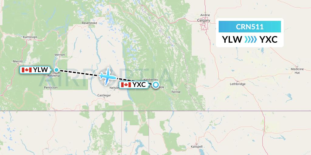 CRN511 Aerocaribbean Flight Map: Kelowna to Cranbrook