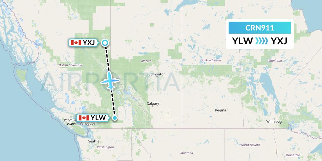 CRN911 Aerocaribbean Flight Map: Kelowna to Fort St. John