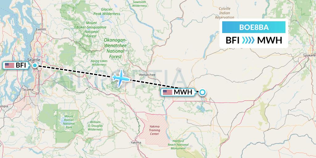BOE8BA Boeing Flight Map: Seattle to Moses Lake