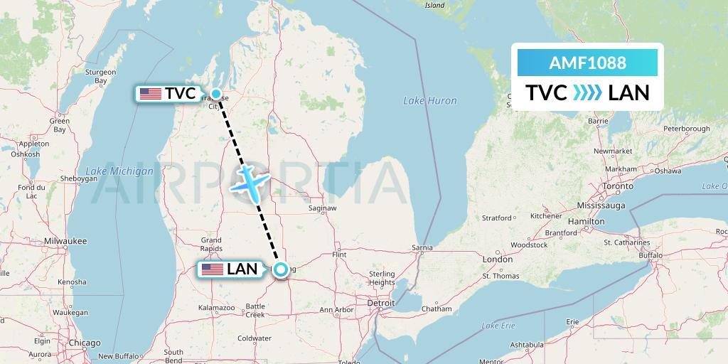 AMF1088 Ameriflight Flight Map: Traverse City to Lansing