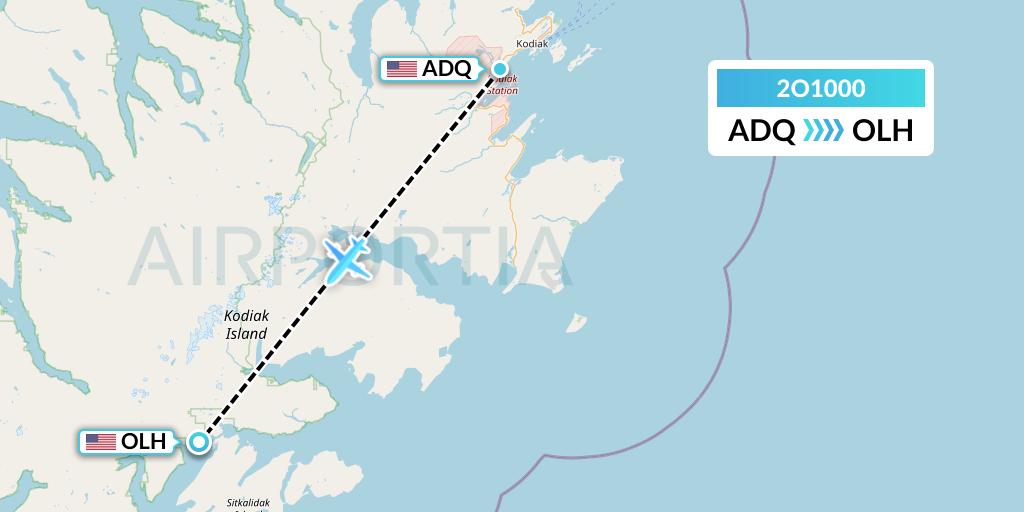 2O1000 Island Air Service Flight Map: Kodiak to Old Harbor