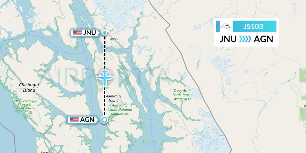 J5103 Alaska Seaplane Service Flight Map: Juneau to Angoon