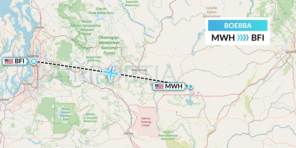 BOE8BA Boeing Flight Map: Moses Lake to Seattle