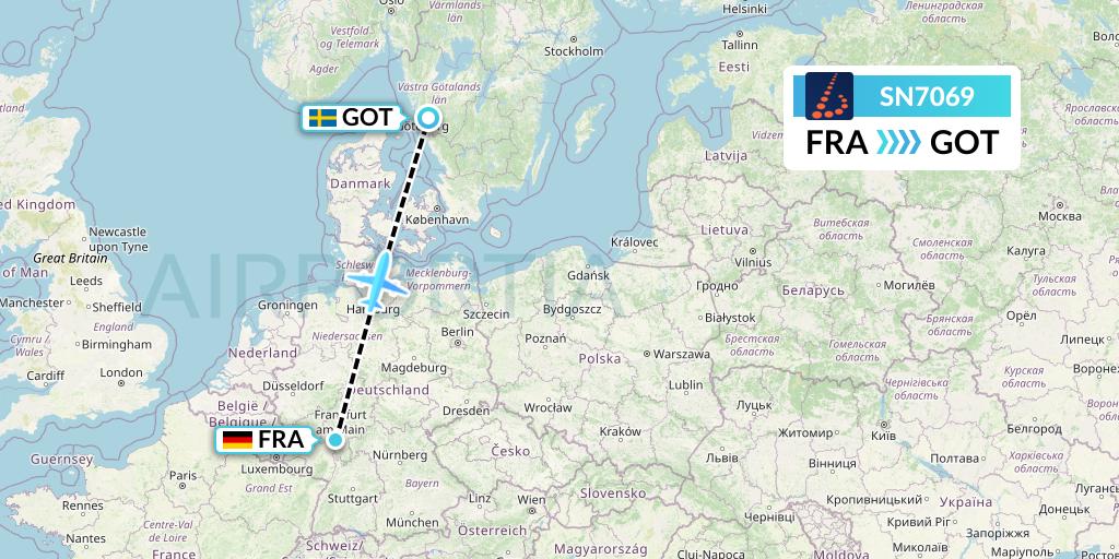 SN7069 Brussels Airlines Flight Map: Frankfurt to Gothenburg
