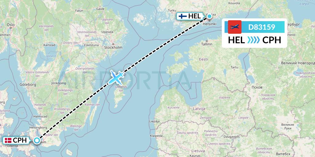 D83159 Norwegian Air International Flight Map: Helsinki to Copenhagen