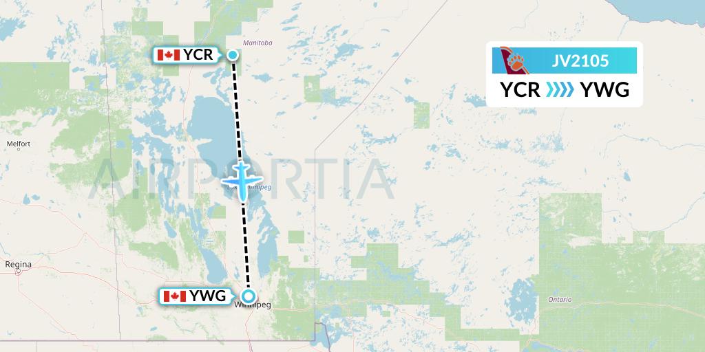 JV2105 Bearskin Airlines Flight Map: Cross Lake to Winnipeg