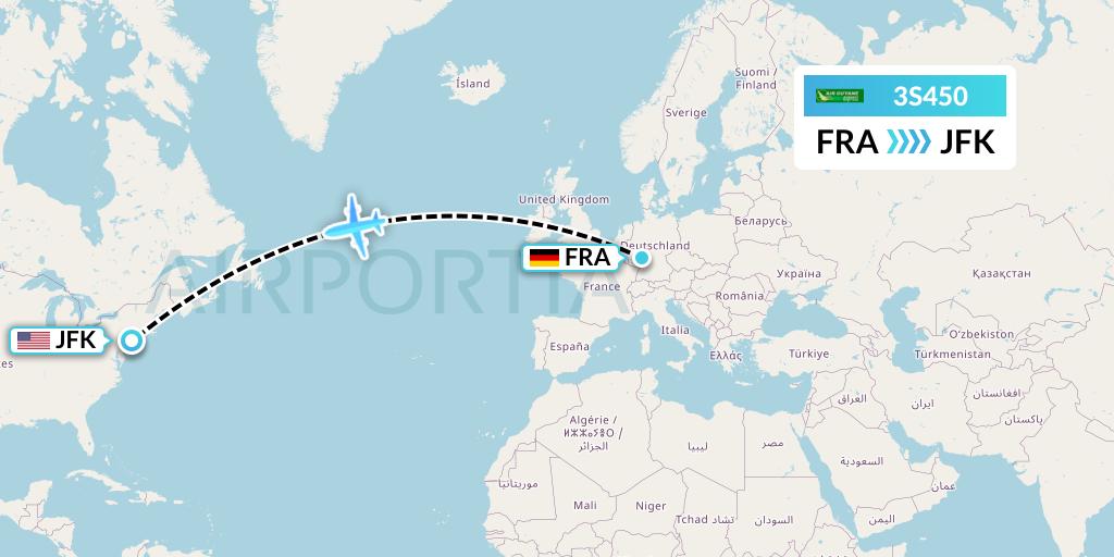 3S450 Air Antilles Express Flight Map: Frankfurt to New York