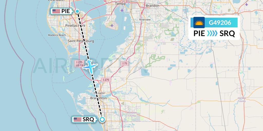 G49206 Allegiant Air Flight Map: St. Petersburg to Sarasota