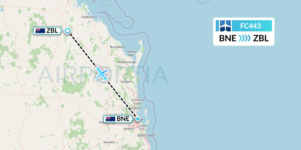 FC443 Fly Corporate Flight Map: Brisbane to Biloela