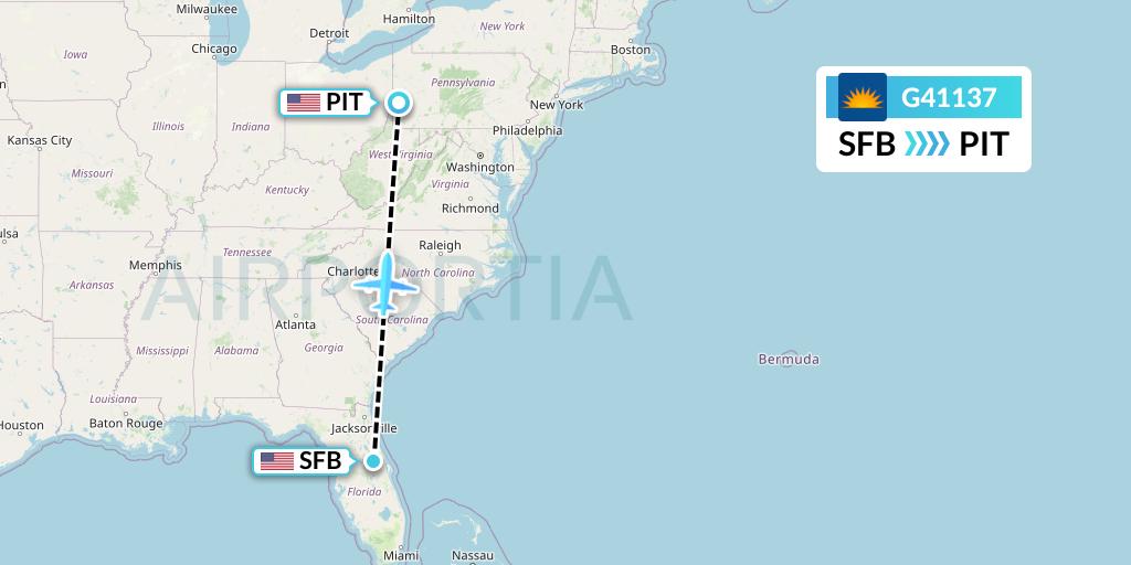 G41137 Allegiant Air Flight Map: Orlando to Pittsburgh