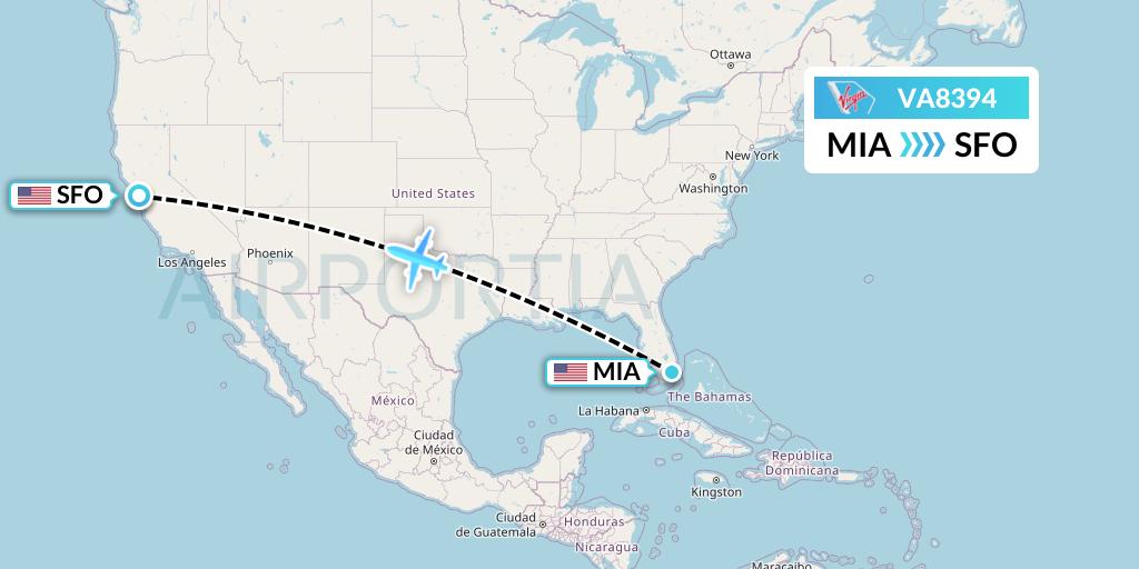 VA8394 Virgin Australia Flight Map: Miami to San Francisco