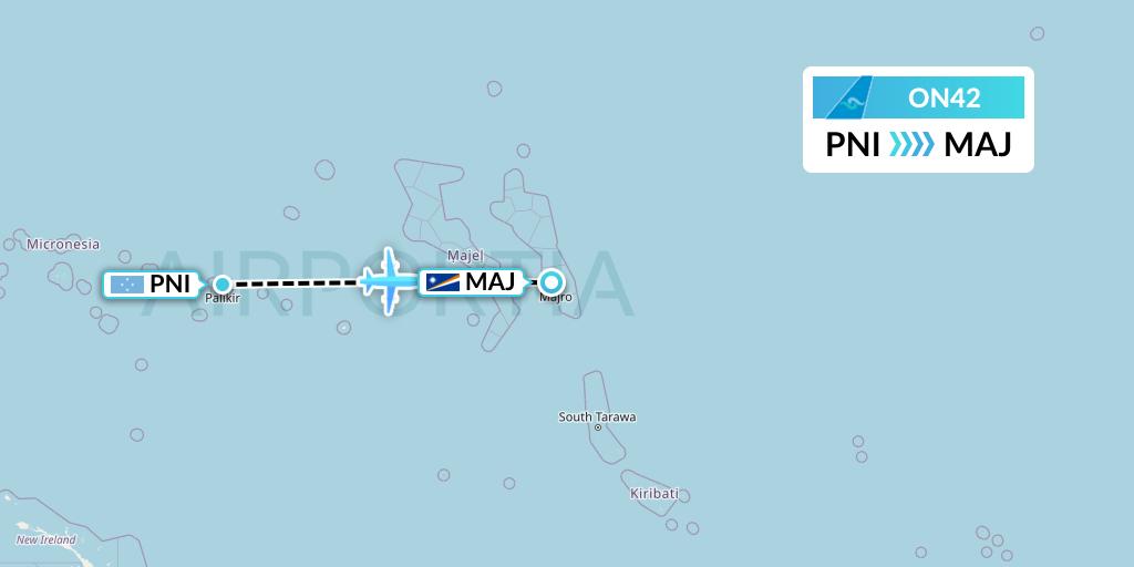 ON42 Nauru Airlines Flight Map: Pohnpei to Majuro