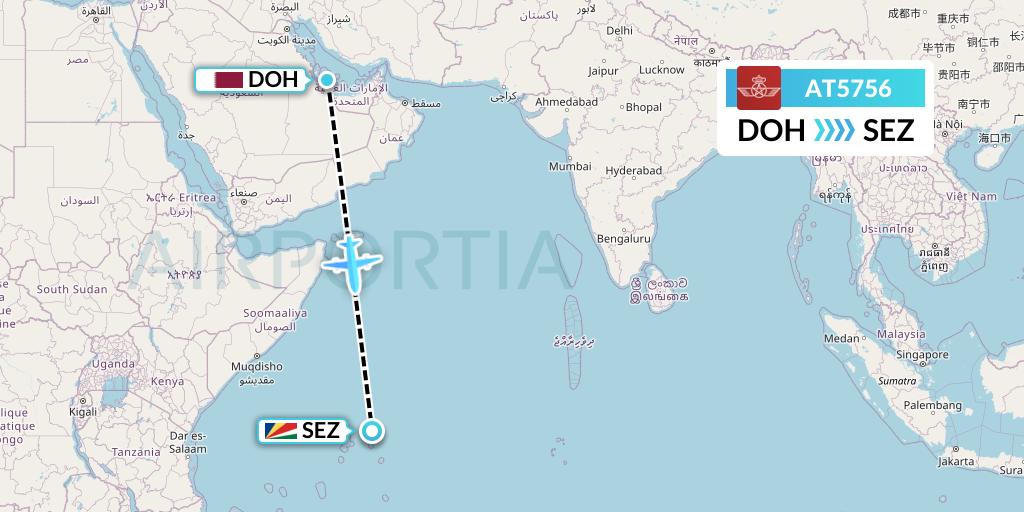 AT5756 Royal Air Maroc Flight Map: Doha to Victoria