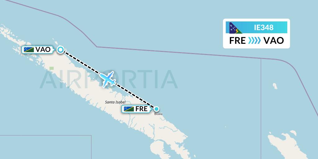 IE348 Solomon Airlines Flight Map: Fera Island to Suavanao