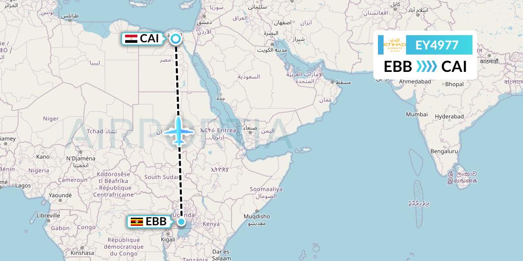 EY4977 Etihad Airways Flight Map: Entebbe to Cairo