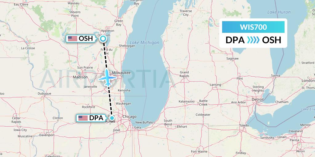 WIS700 Paccair Flight Map: Chicago to Oshkosh