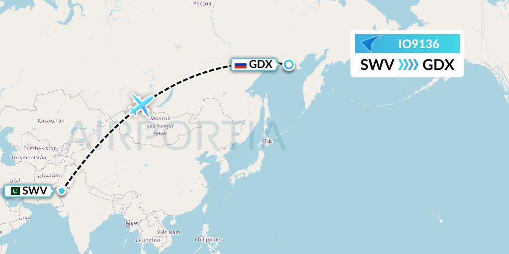 IO9136 IrAero Flight Map: Shikarpur to Magadan