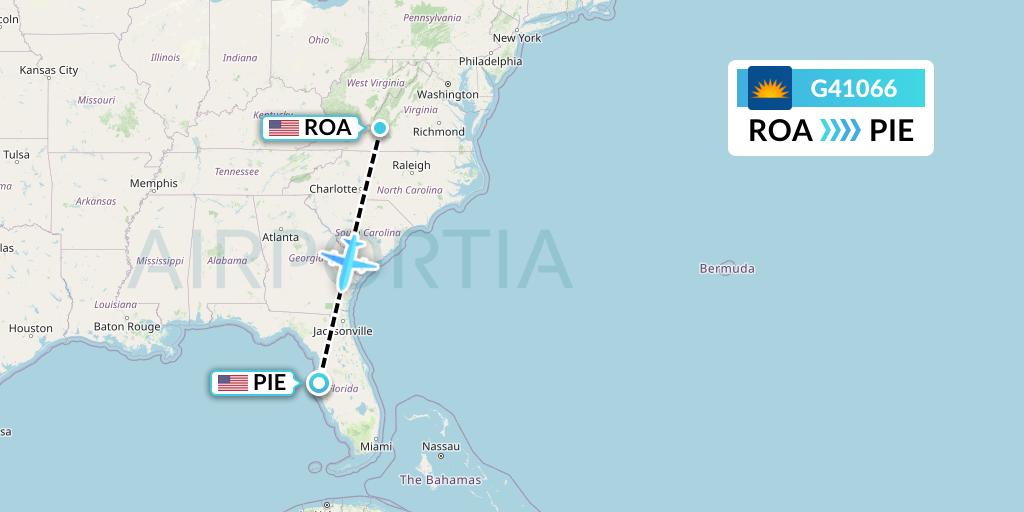 G41066 Allegiant Air Flight Map: Roanoke to St. Petersburg