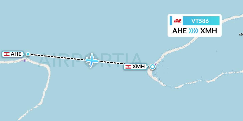 VT586 Air Tahiti Flight Map: Ahe to Manihi
