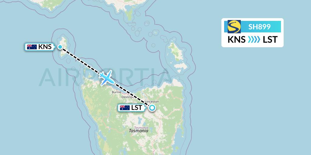 SH899 Sharp Airlines Flight Map: King Island to Launceston
