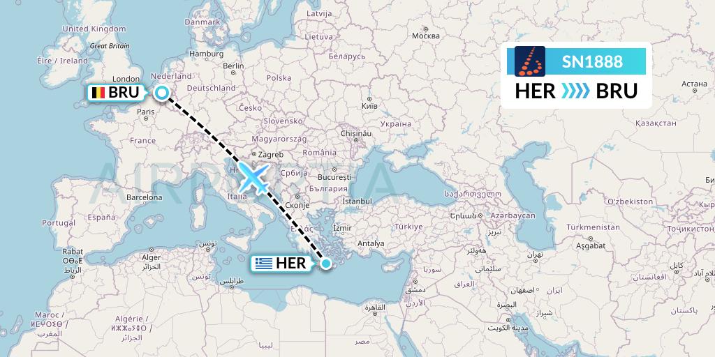 SN1888 Brussels Airlines Flight Map: Heraklion to Brussels