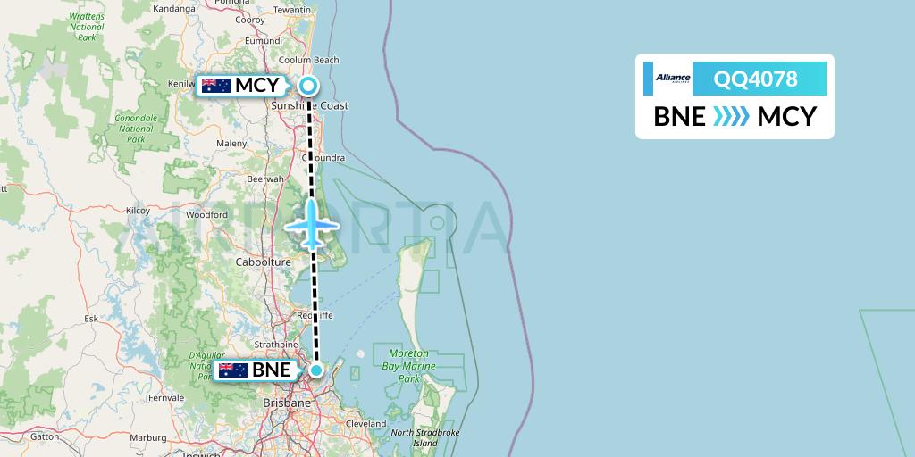 QQ4078 Alliance Airlines Flight Map: Brisbane to Sunshine Coast