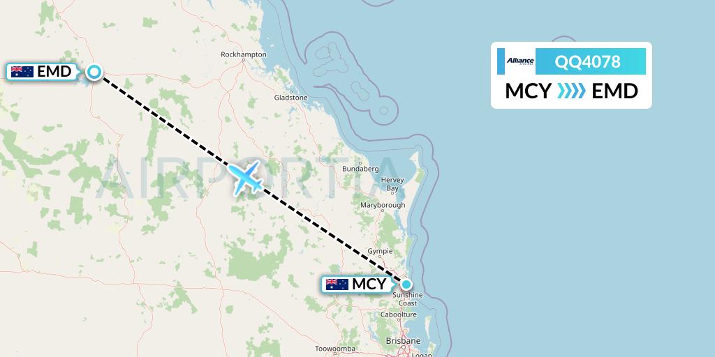 QQ4078 Alliance Airlines Flight Map: Sunshine Coast to Emerald