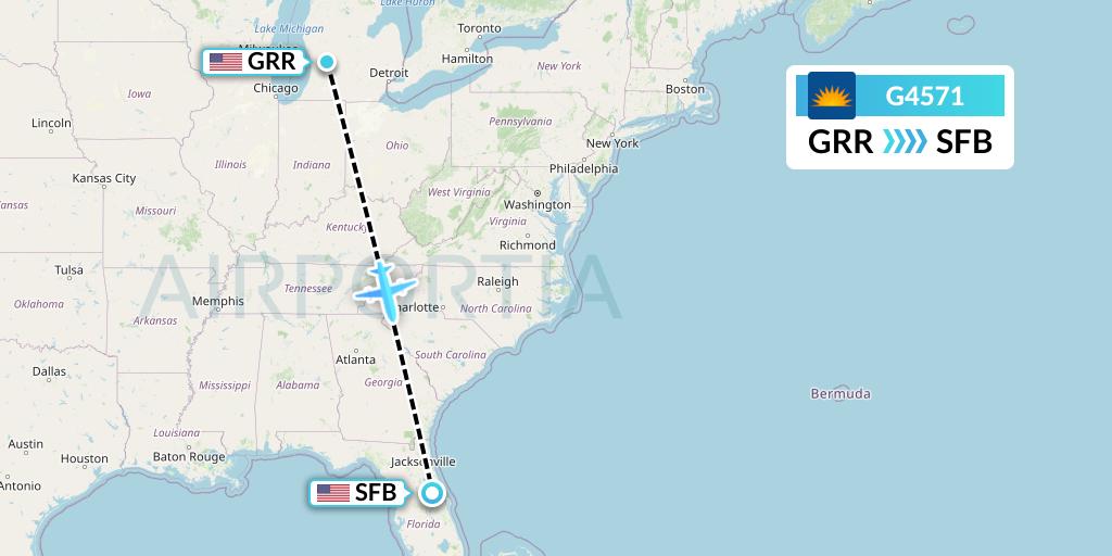 G4571 Allegiant Air Flight Map: Grand Rapids to Orlando