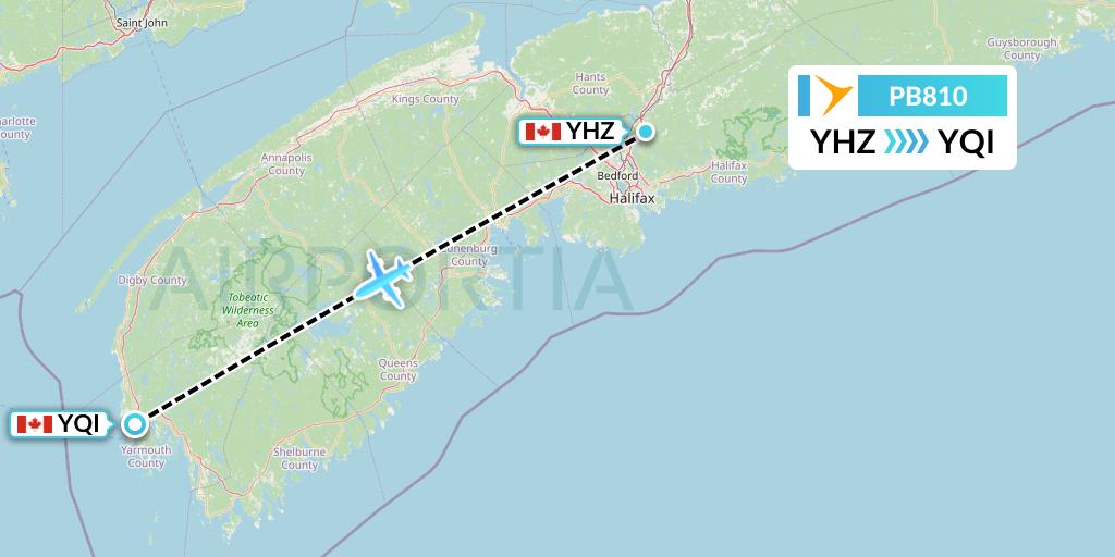 PB810 PAL Airlines Flight Map: Halifax to Yarmouth