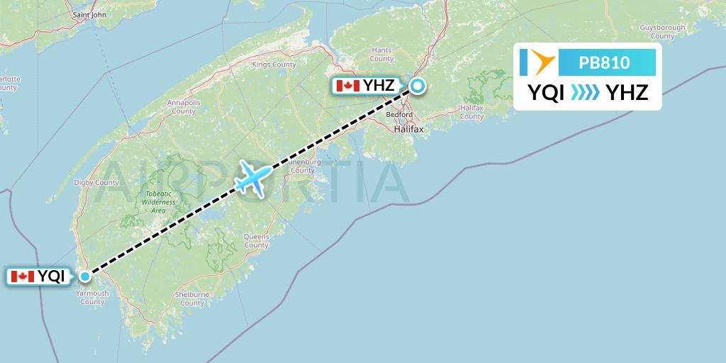 PB810 PAL Airlines Flight Map: Yarmouth to Halifax