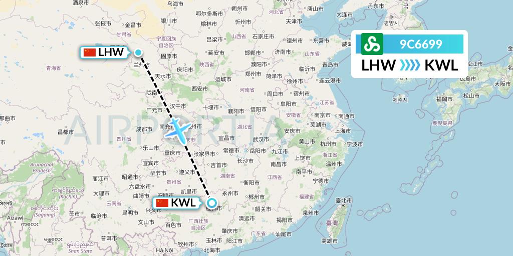 9C6699 Spring Airlines Flight Map: Lanzhou to Guilin
