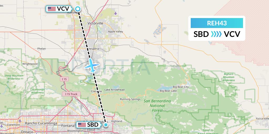 REH43 Reach Air Medical Services Flight Map: San Bernardino to Victorville