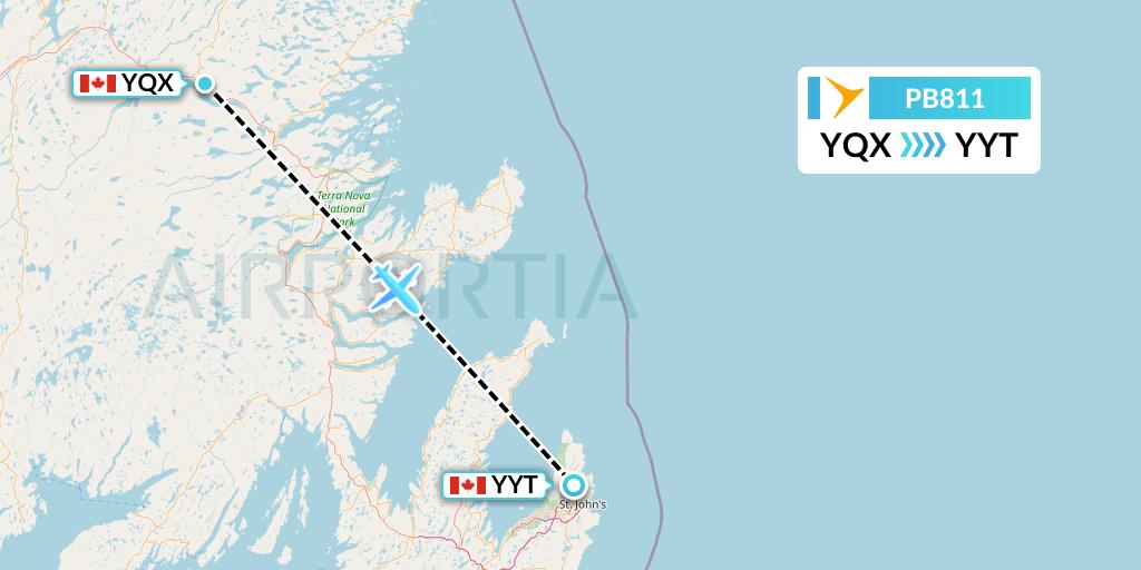 PB811 PAL Airlines Flight Map: Gander to St. John's