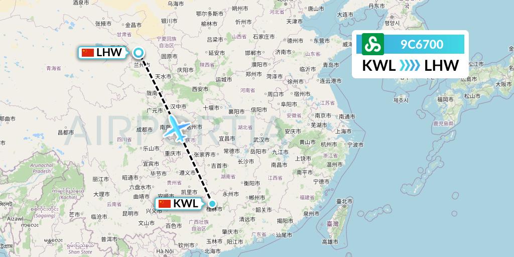 9C6700 Spring Airlines Flight Map: Guilin to Lanzhou