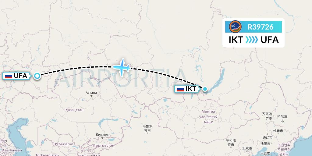 R39726 Yakutia Airlines Flight Map: Irkutsk to Ufa