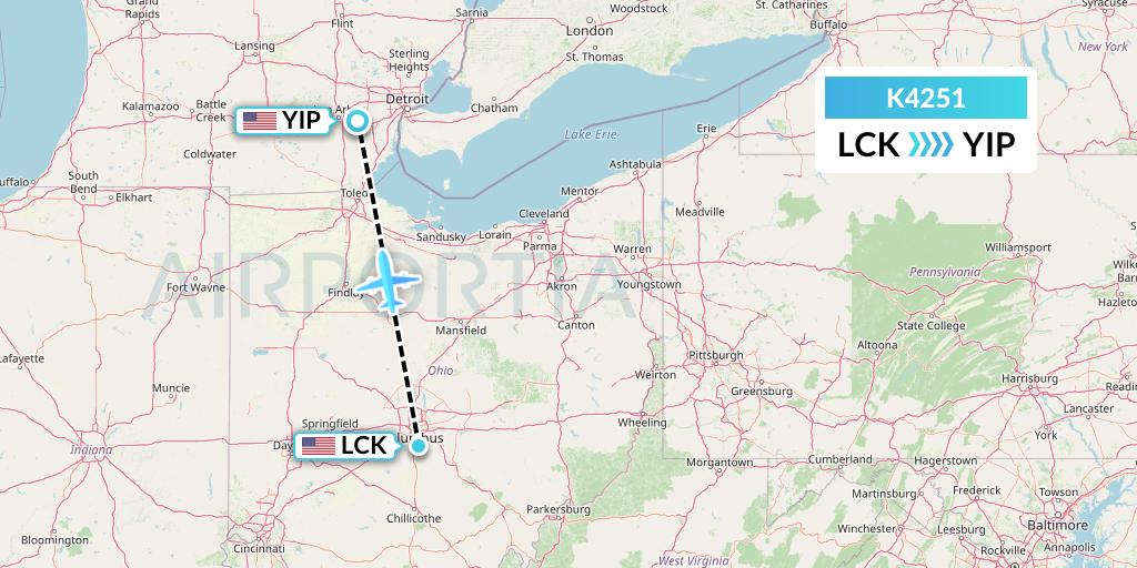 K4251 Kalitta Air Flight Map: Columbus to Detroit