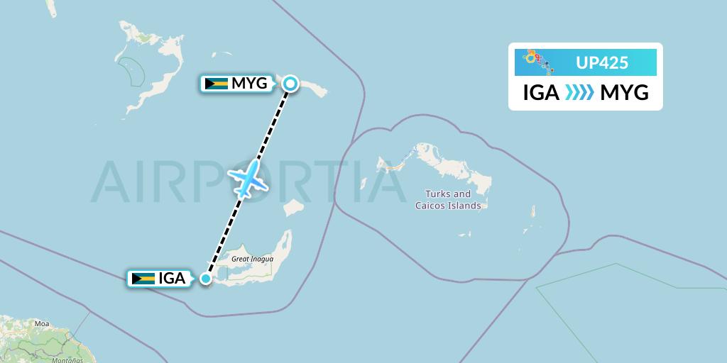 UP425 Bahamasair Flight Map: Matthew Town to Mayaguana