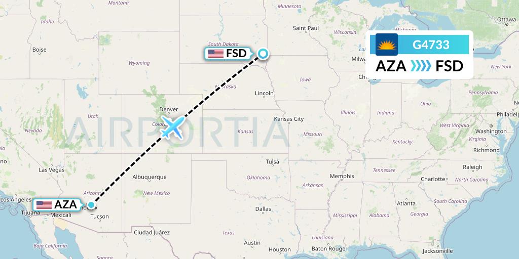 G4733 Allegiant Air Flight Map: Phoenix to Sioux Falls