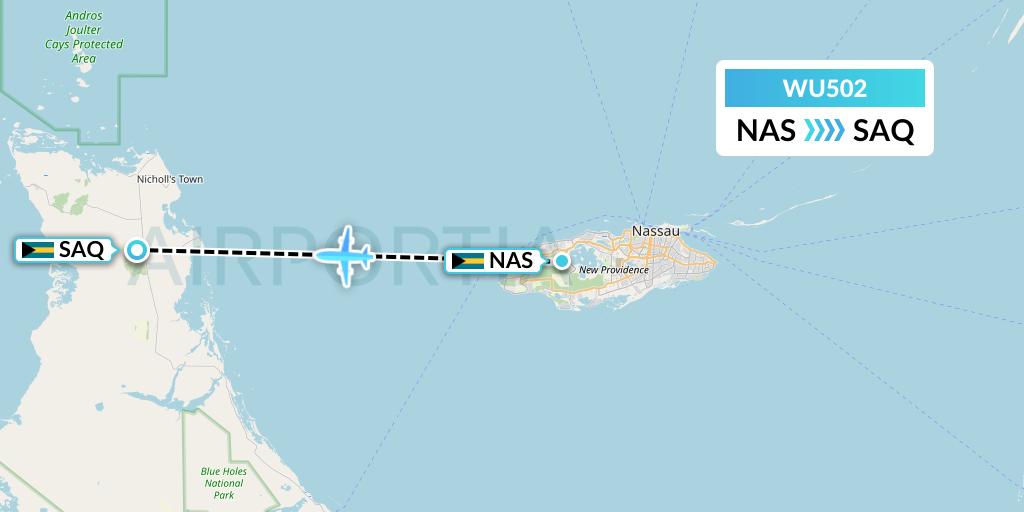 WU502 Western Air Flight Map: Nassau to San Andros