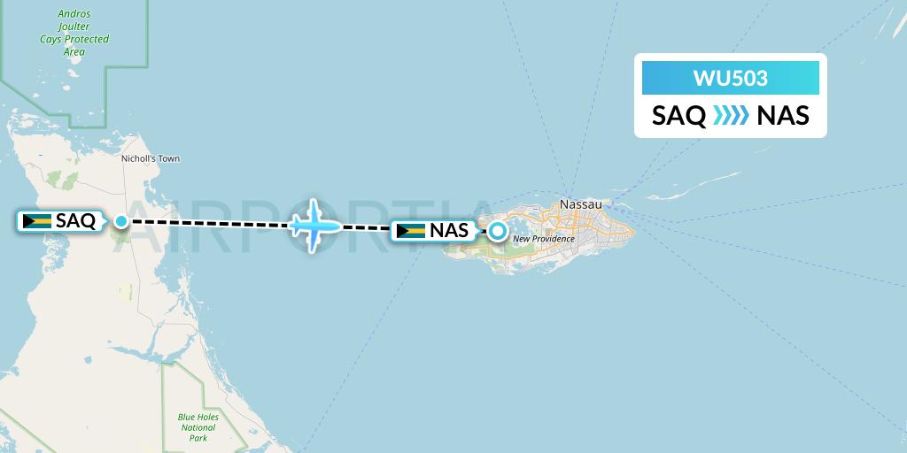 WU503 Western Air Flight Map: San Andros to Nassau