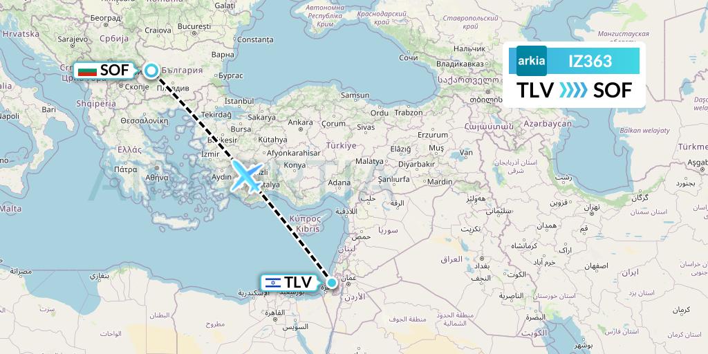 IZ363 Arkia Israeli Airlines Flight Map: Tel Aviv to Sofia
