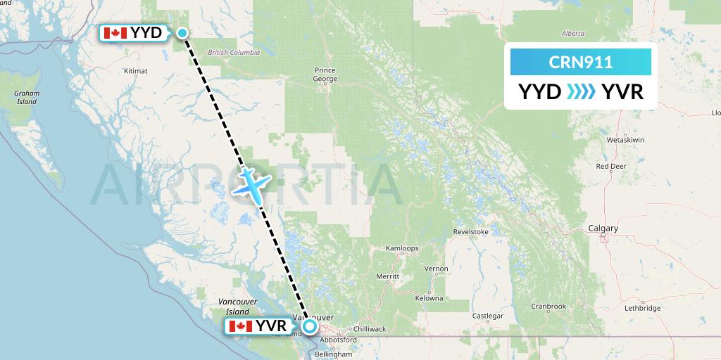 CRN911 Aerocaribbean Flight Map: Smithers to Vancouver