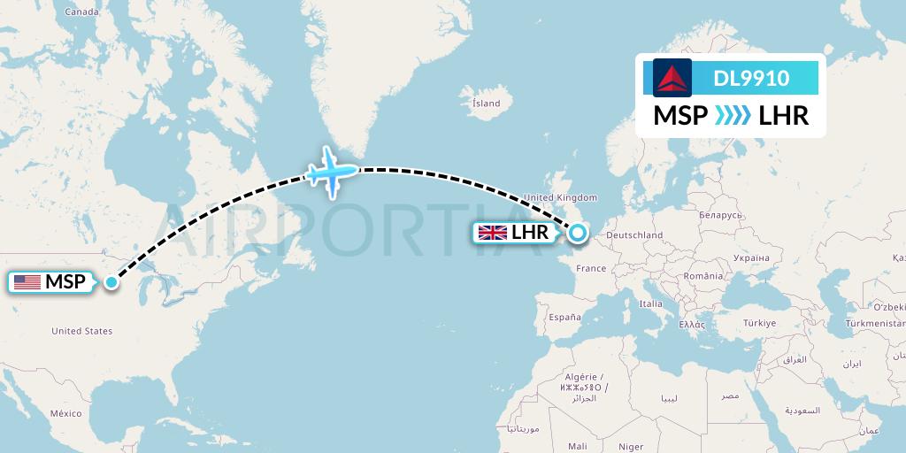 DL9910 Delta Air Lines Flight Map: Minneapolis to London