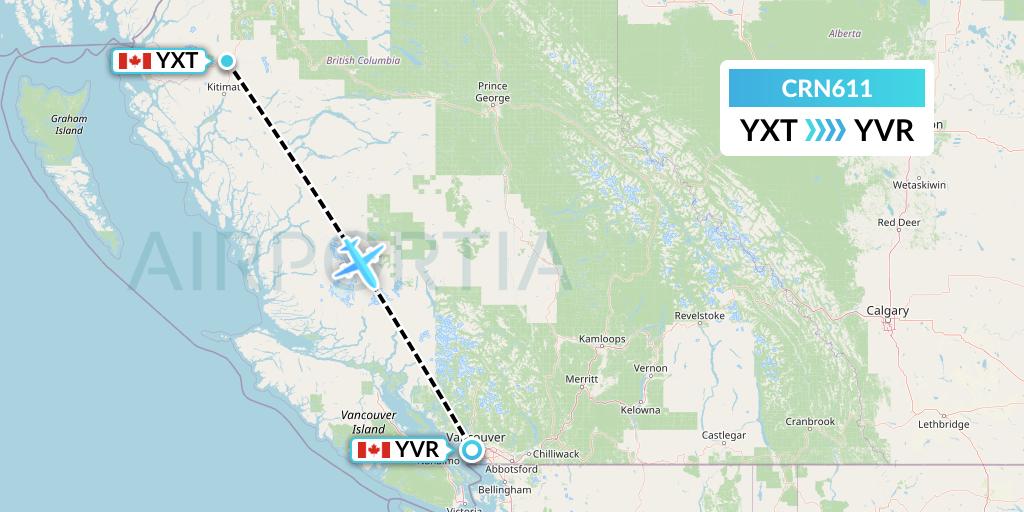 CRN611 Aerocaribbean Flight Map: Terrace to Vancouver