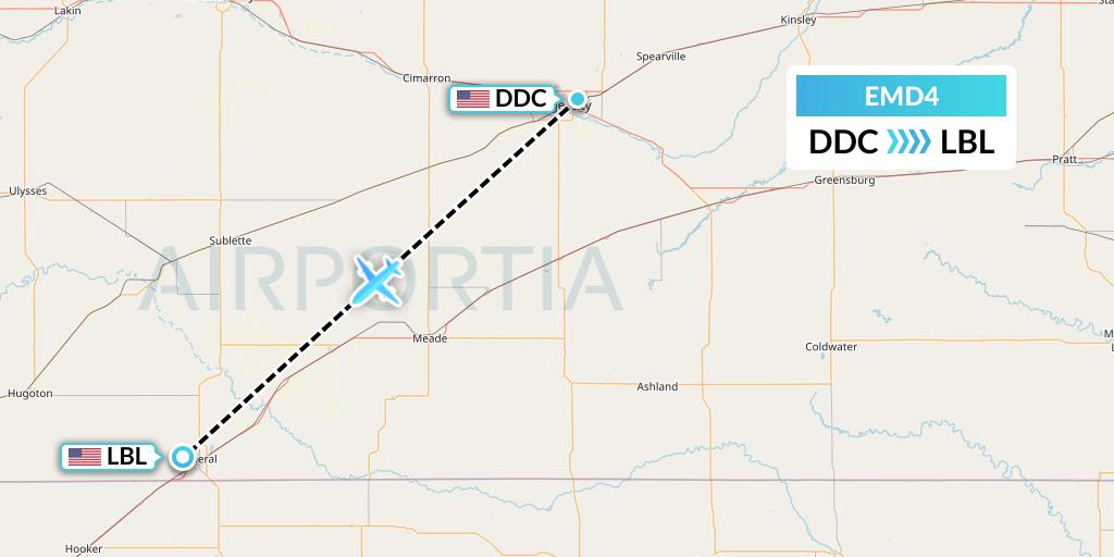EMD4 Eaglemed Flight Map: Dodge City to Liberal