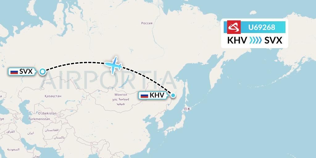 U69268 Ural Airlines Flight Map: Khabarovsk to Yekaterinburg