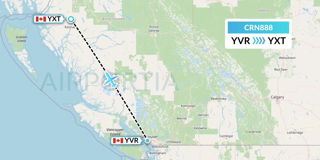 CRN888 Aerocaribbean Flight Map: Vancouver to Terrace